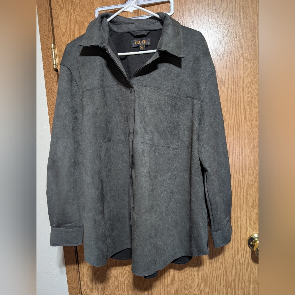 Truth by Republic Dark Gray Shacket Blouse Faux Suede 1x